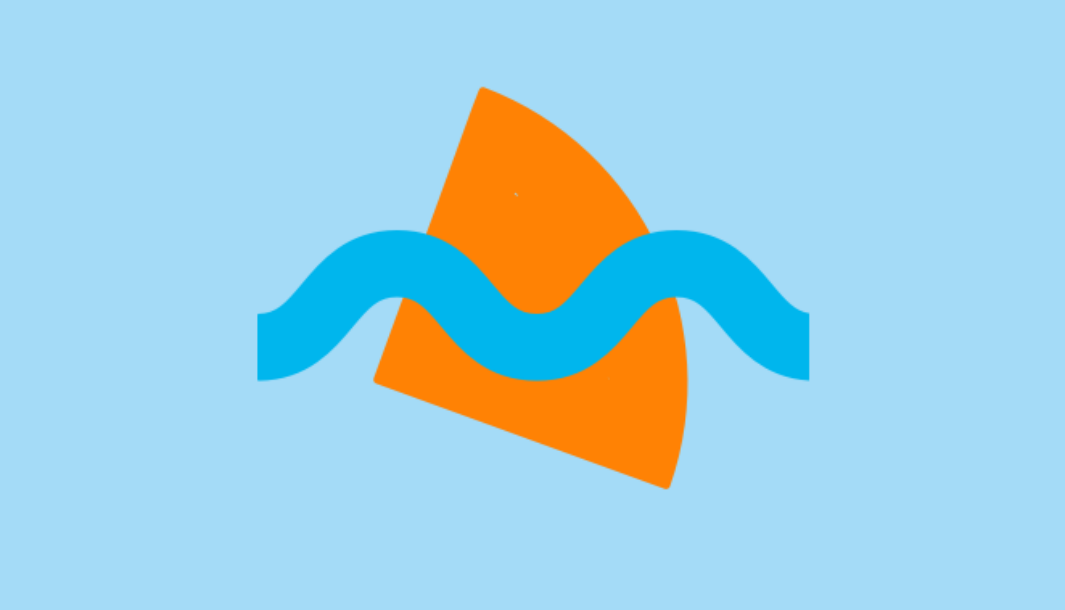 A graphic featuring a pale blue background, orange pie slice and deeper blue squiggle.