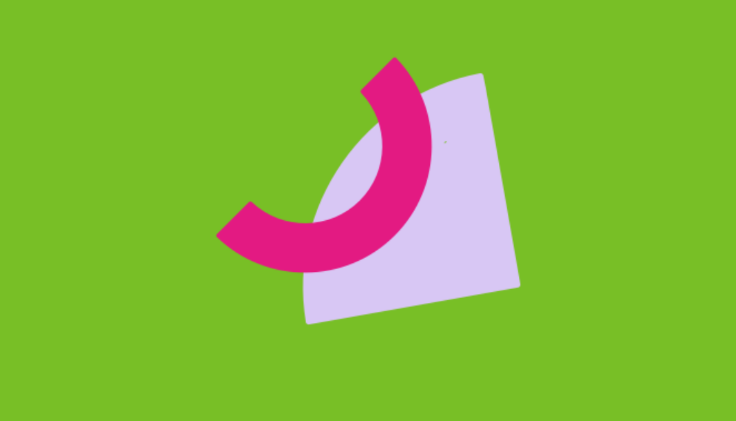 A bright green rectangle, with pink shapes in the centre.