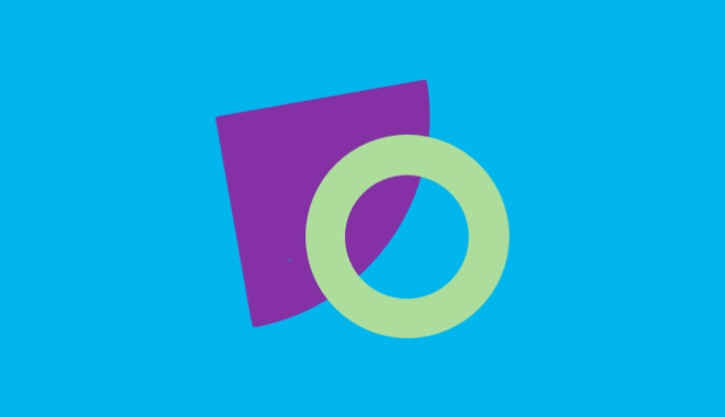 A colourful 'placeholder' image. A bright blue rectangle, with a dark purple 'pie slice' shape and a light green 'O' shape overlaid in the centre.