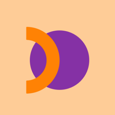 A light orange rectangle, with bright purple and orange shapes in the centre.