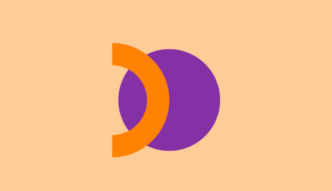 A light orange rectangle, with bright purple and orange shapes in the centre.