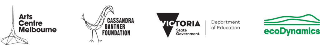 Logos: When the World Turns 2025 schools tour supporters. Arts Centre Melbourne, Cassandra Gantner Foundation, Victoria State Government Department of Education, ecoDynamics.