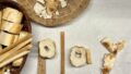 Photo: Lauren Swain. The word 'play' formed out of bread and crackers.