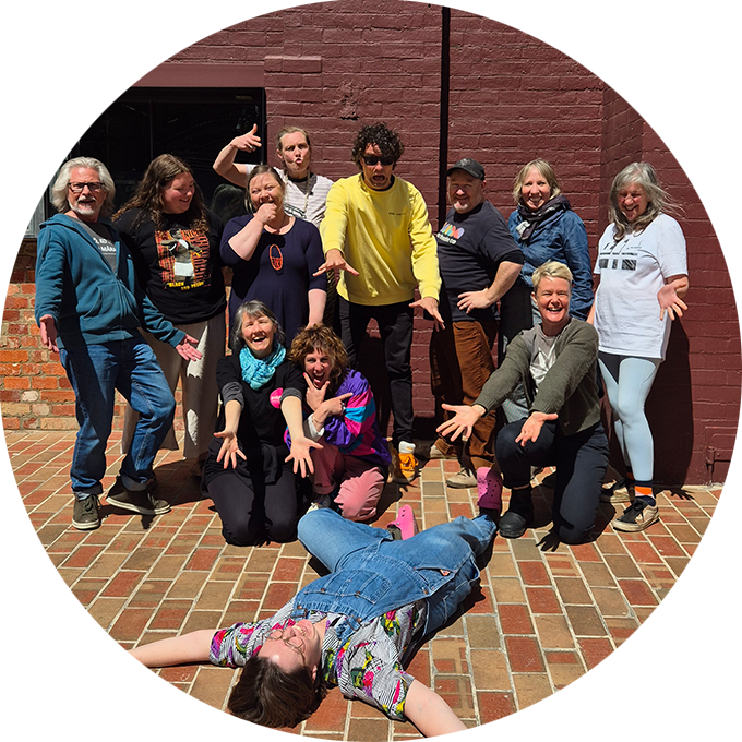 Creative Exchange photo: Polyglot and Arena Theatre artists pose together for a group photo. Photo: courtesy of Emily Tomlins.